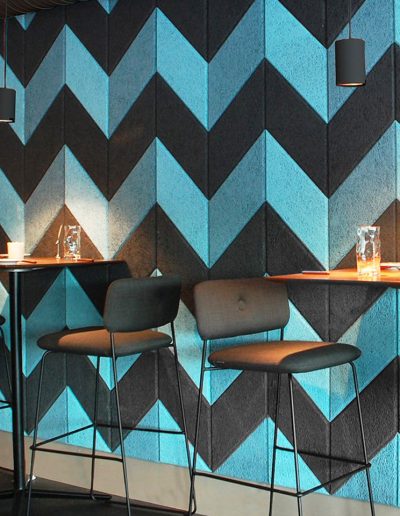 Acústica y diseño interiores pared decorativa restaurante